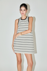 Light Gray Striped Mini Dress in White Black Combo Mini Dress