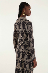 Dark Slate Gray Striped Tigers Black Tulle Blouse Top