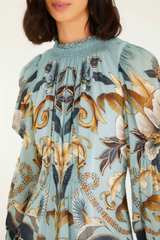 Gray Snake Garden Blue Long Sleeve Mini Dress Mini Dress