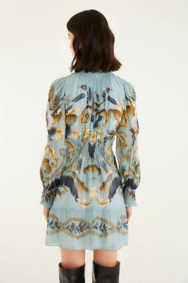 Antique White Snake Garden Blue Long Sleeve Mini Dress Mini Dress