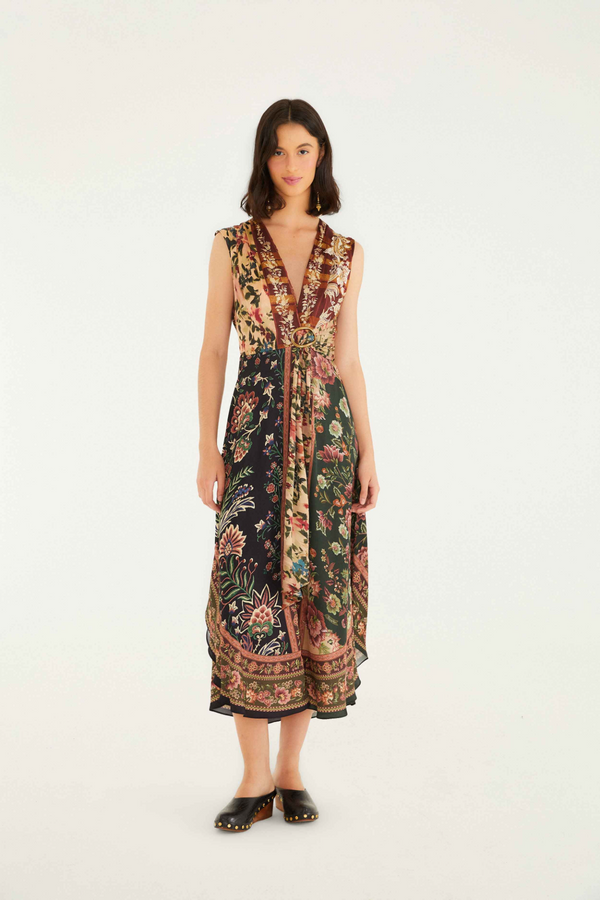 Beige Winter Garden Mix Sleeveless Maxi Dress Maxi Dress