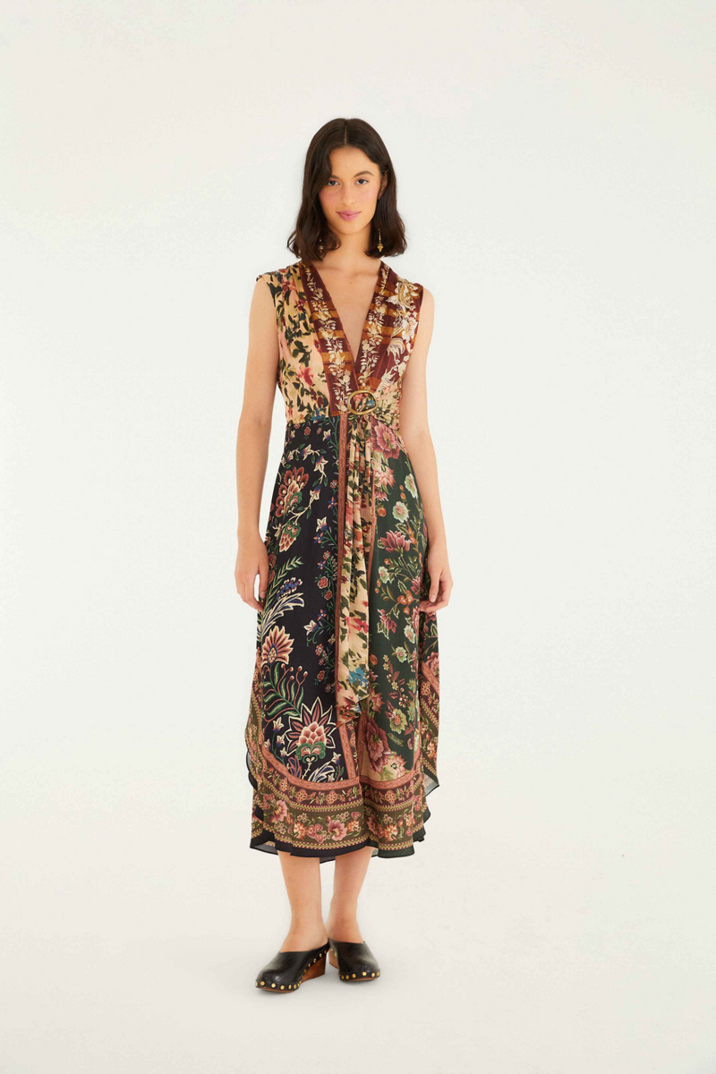 Beige Winter Garden Mix Sleeveless Maxi Dress Maxi Dress
