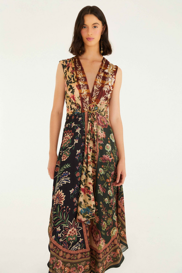 Dark Slate Gray Winter Garden Mix Sleeveless Maxi Dress Maxi Dress