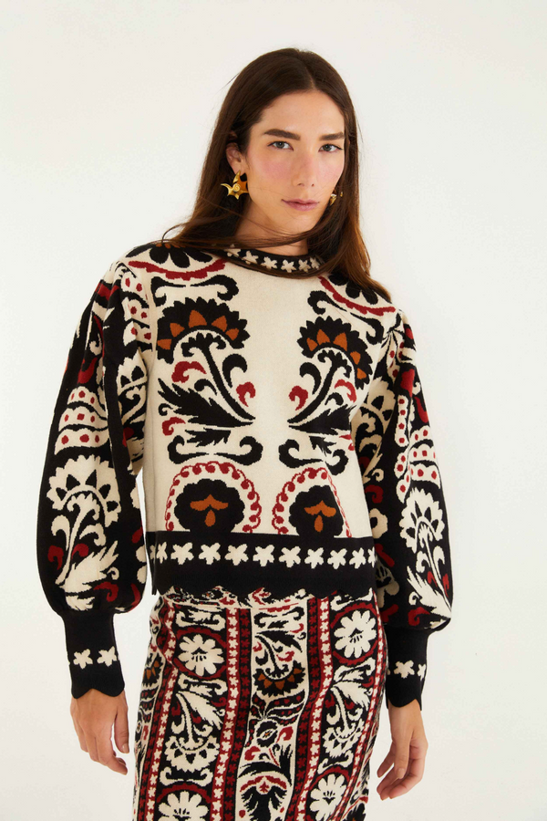 Black Winter Tapestry Stripes Knit Sweater Sweater