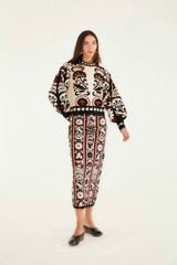 Beige Winter Tapestry Stripes Knit Sweater Sweater