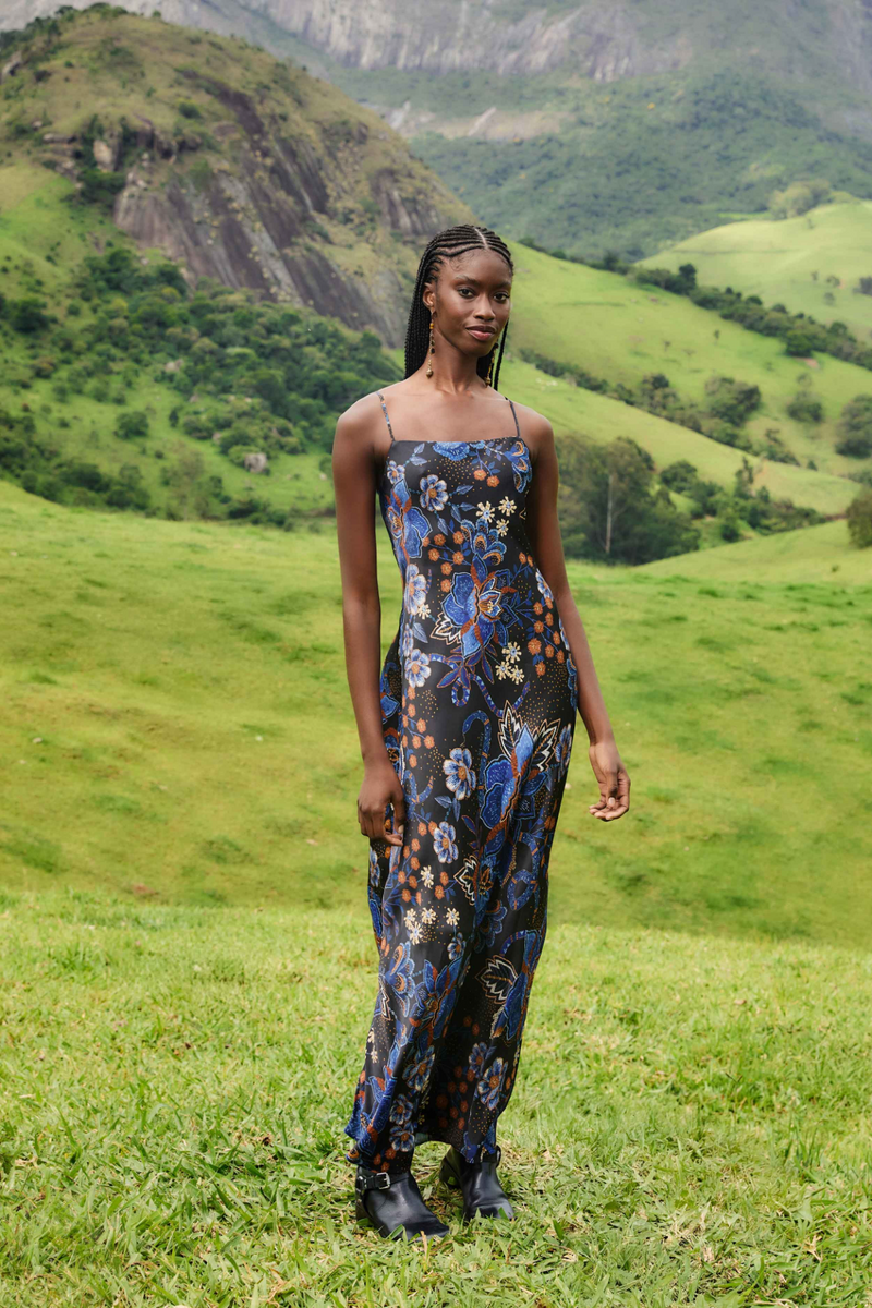 Dark Khaki Snakes Bouquet Slip Maxi Dress Maxi Dress