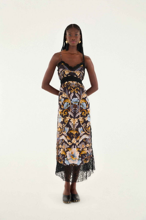 Beige Snake Garden Black Midi Dress Midi Dress