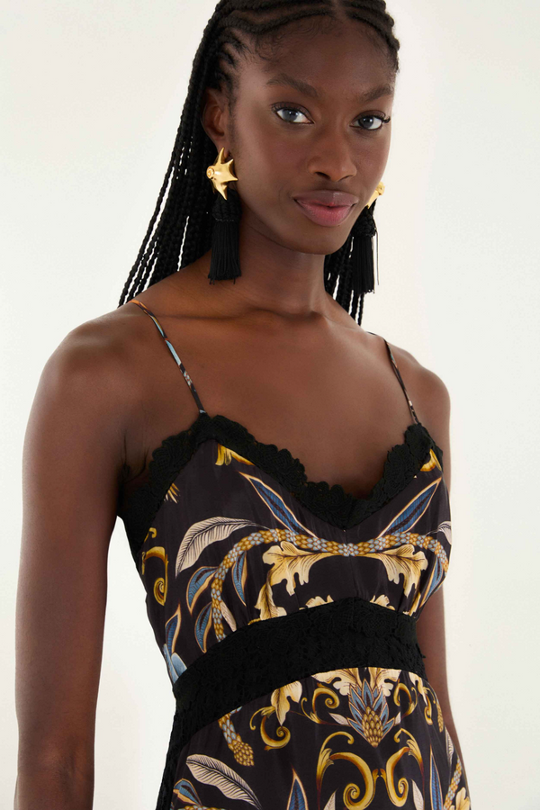 Saddle Brown Snake Garden Black Midi Dress Midi Dress
