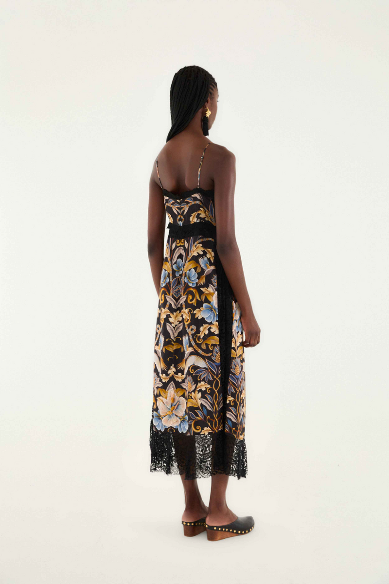 Beige Snake Garden Black Midi Dress Midi Dress