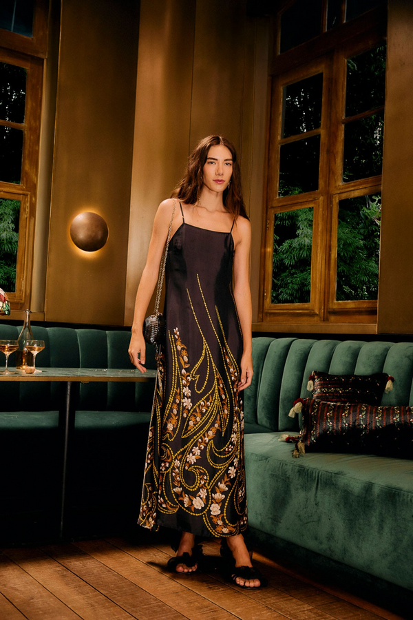 Black Garden Silhouette Black Slip Midi Dress Maxi Dress
