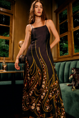 Black Garden Silhouette Black Slip Midi Dress Maxi Dress