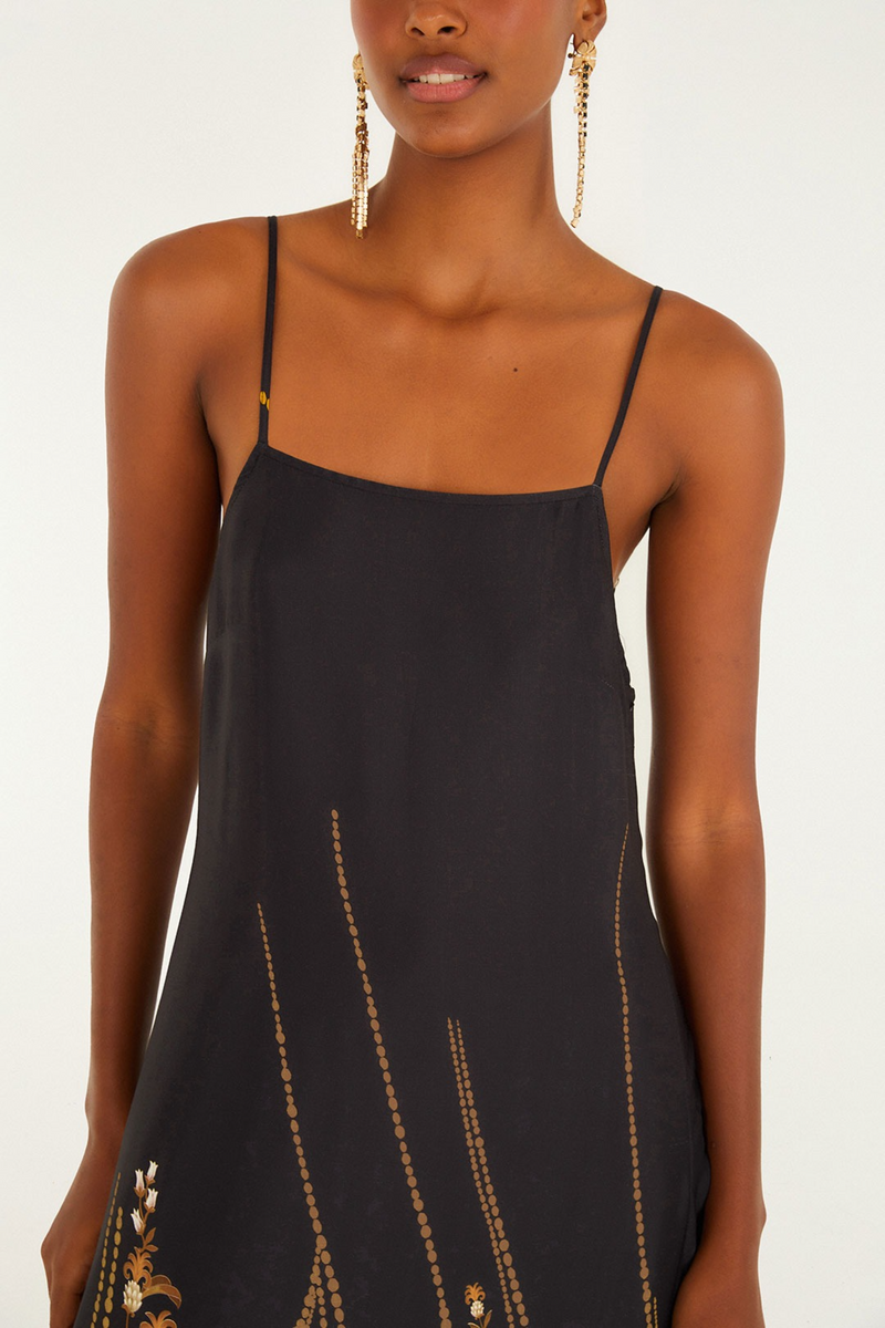 Sienna Garden Silhouette Black Slip Midi Dress Maxi Dress
