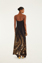 Beige Garden Silhouette Black Slip Midi Dress Maxi Dress