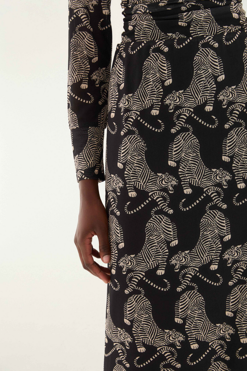 Dark Slate Gray Striped Tigers Black Tulle Midi Skirt Midi Skirt