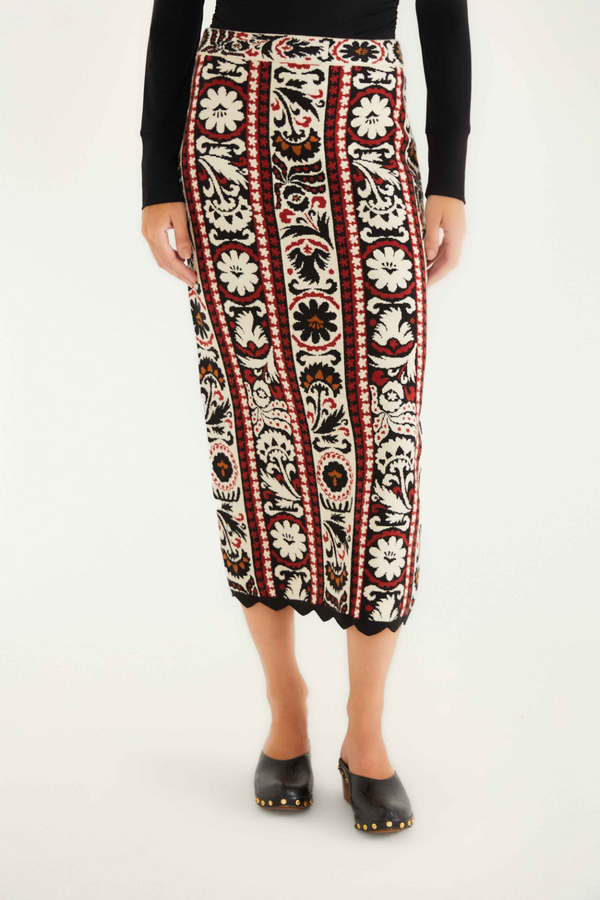 Beige Winter Tapestry Stripes Knit Skirt Maxi Skirt
