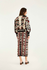 Beige Winter Tapestry Stripes Knit Skirt Maxi Skirt