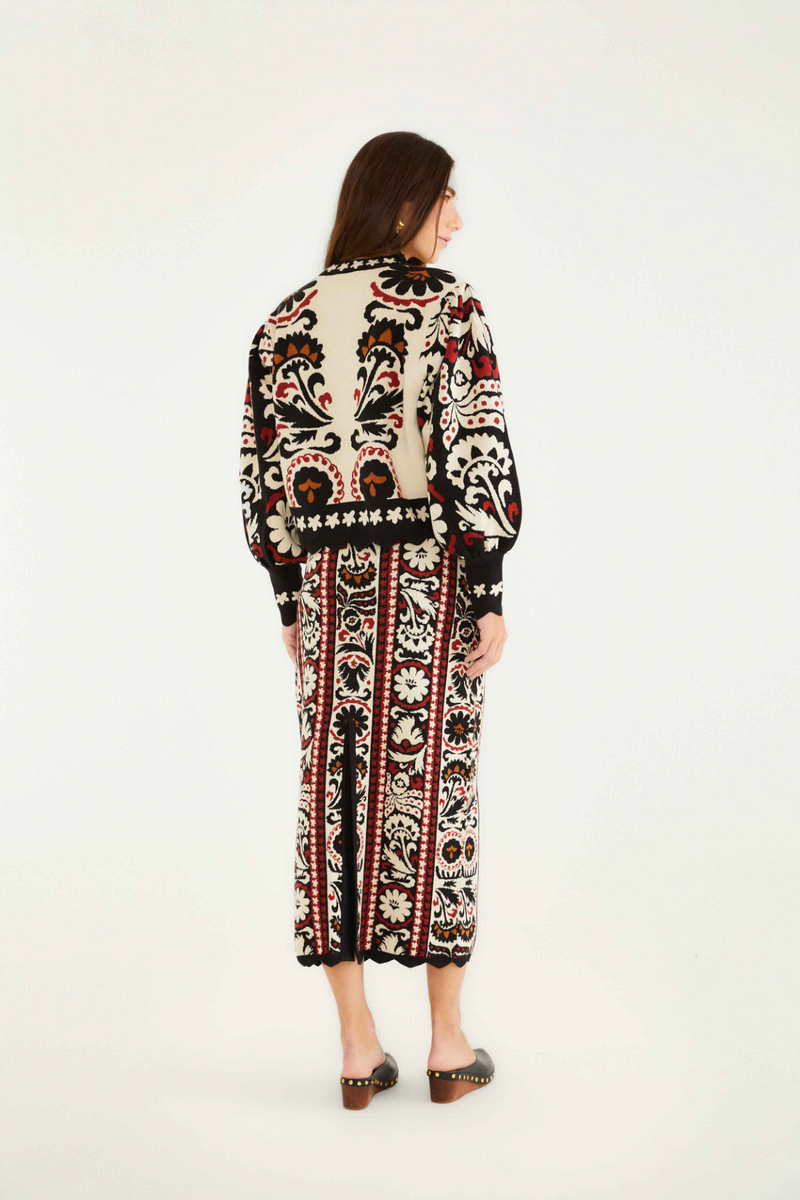 Beige Winter Tapestry Stripes Knit Skirt Maxi Skirt