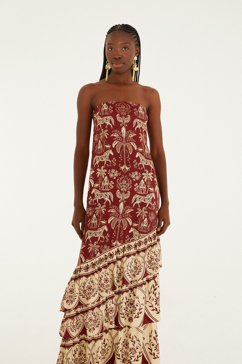 Beige Haras Dark Red Sleeveless Maxi Dress Maxi Dress