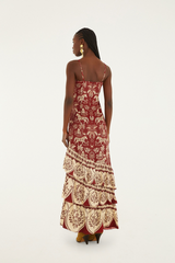 Beige Haras Dark Red Sleeveless Maxi Dress Maxi Dress