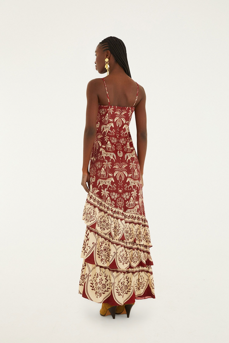 Beige Haras Dark Red Sleeveless Maxi Dress Maxi Dress