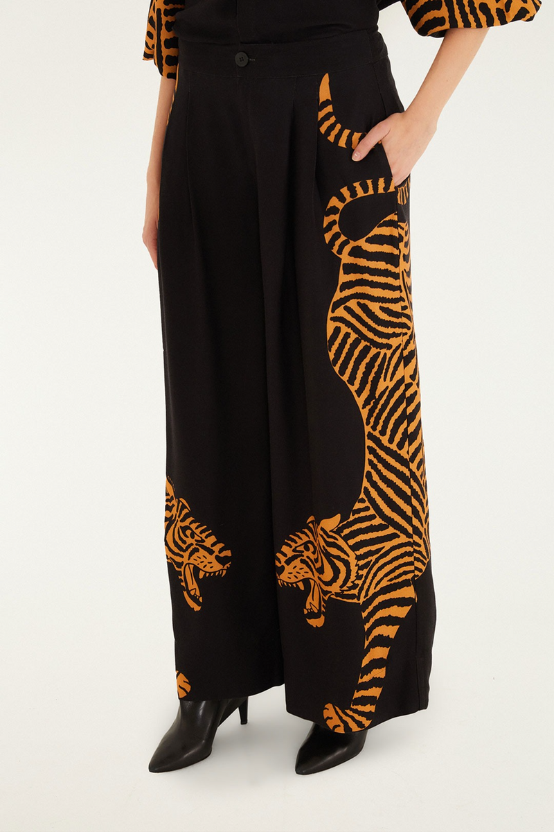 Beige Black Tiger Pants Pant