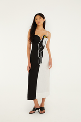 Lavender Black & White Embroidered Toucan Sleeveless Maxi Maxi Dress
