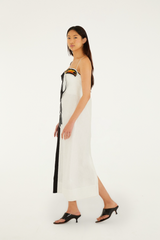 Seashell Black & White Embroidered Toucan Sleeveless Maxi Maxi Dress