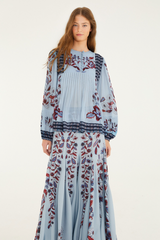 Beige Marcelle Soft Blue Pleated Maxi Skirt Maxi Skirt