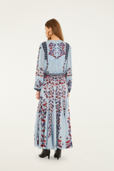 Beige Marcelle Soft Blue Pleated Maxi Skirt Maxi Skirt