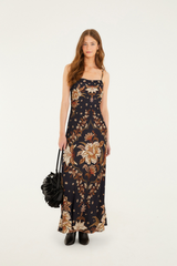 Beige Majestic Garden Black Slip Dress Maxi Dress