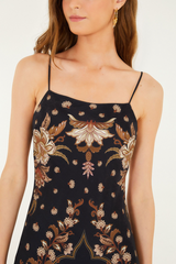 Dark Slate Gray Majestic Garden Black Slip Dress Maxi Dress