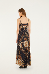 Beige Majestic Garden Black Slip Dress Maxi Dress