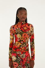 Dark Slate Gray Flowershop Mini Black Jersey Blouse Top