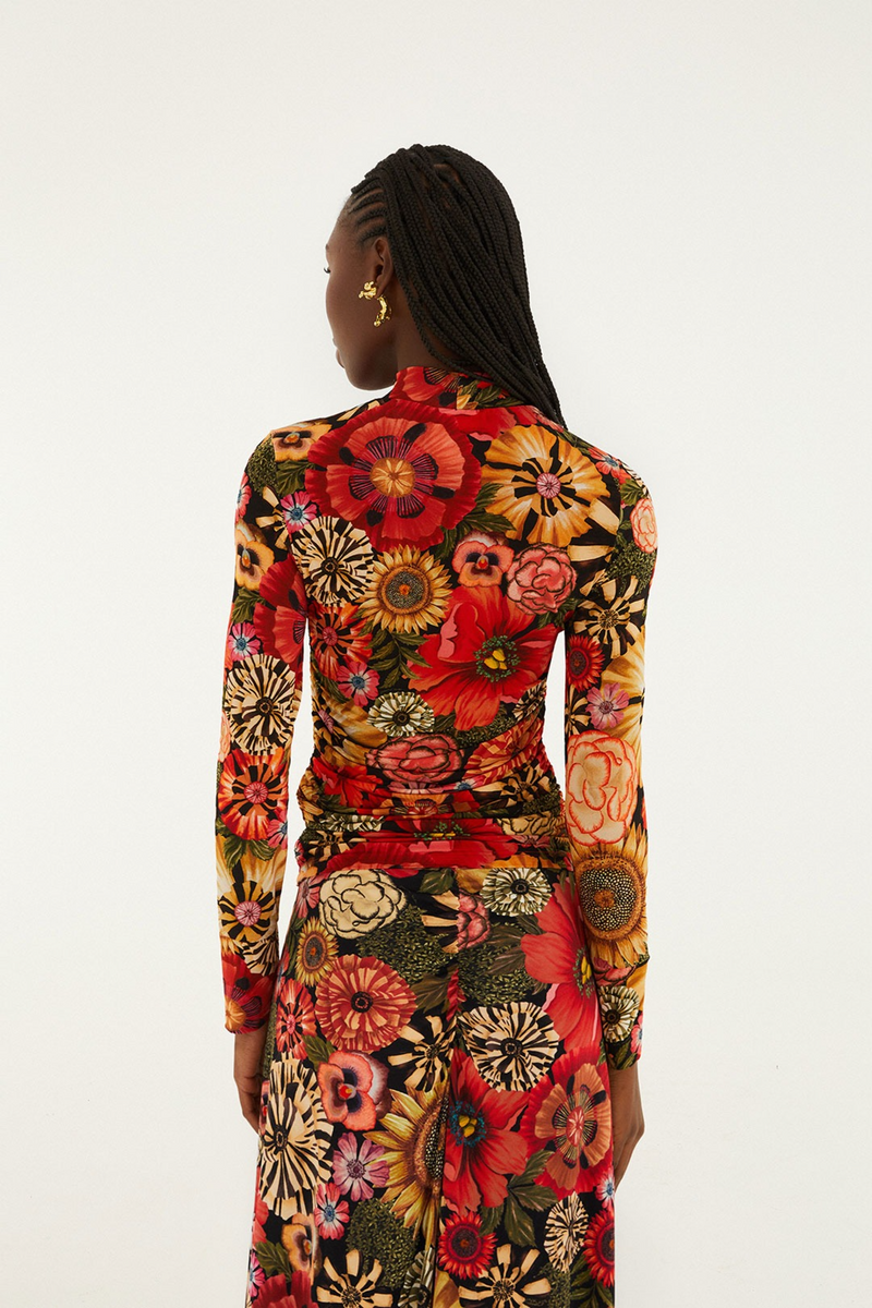 Black Flowershop Mini Black Jersey Blouse Top