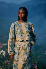 Dark Slate Gray Garden Scarf Blue Long Sleeve Blouse Top