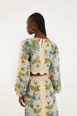 Lavender Garden Scarf Blue Long Sleeve Blouse Top