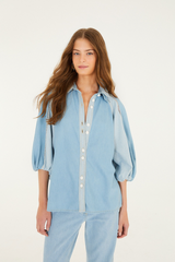 Light Steel Blue Bicolor Shirt Top