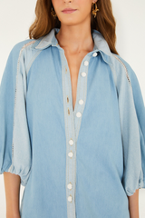 Light Steel Blue Bicolor Shirt Top