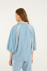 Light Steel Blue Bicolor Shirt Top
