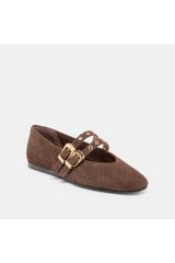 Lavender Baylee Grommet Ballet Flat | Dark Brown Perforated Suede flats