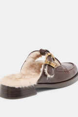 White Smoke Harlah Plush Flats | Chocolate Leather Shoe