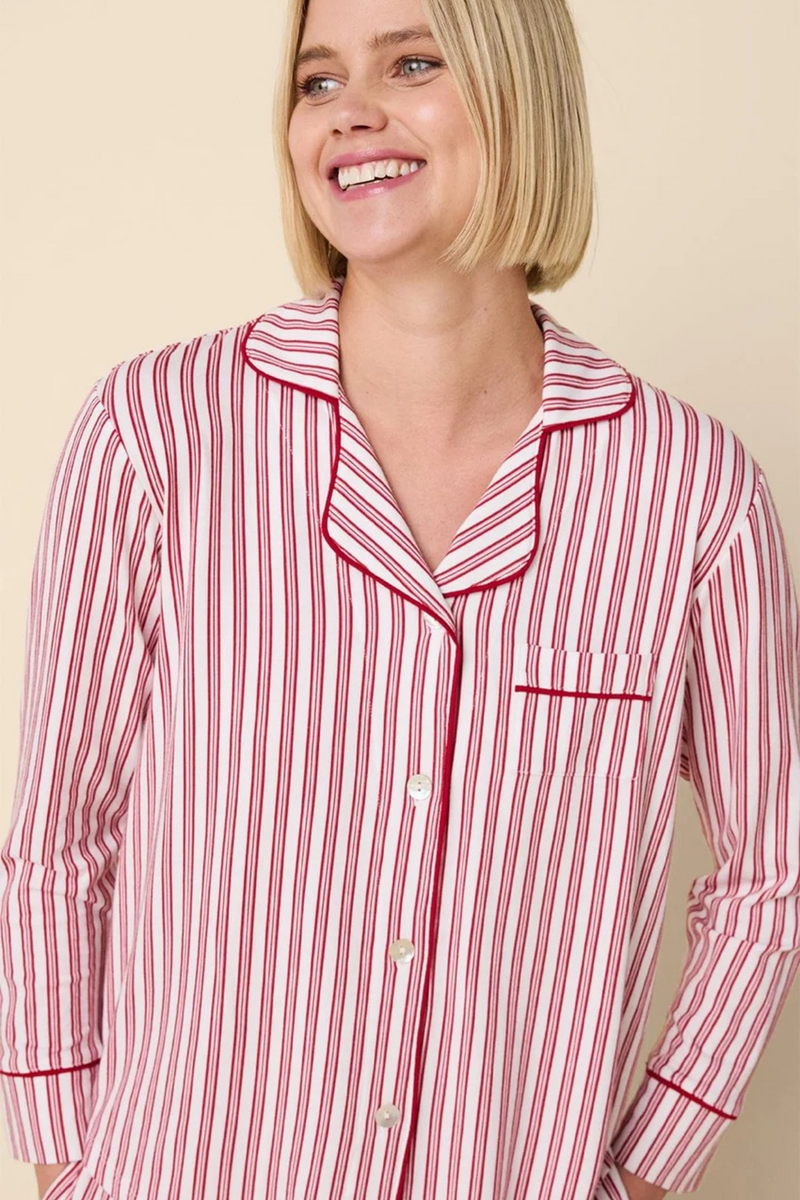 Pink Holiday Stripe Pima Knit Long-Sleeved Pajama Pajamas