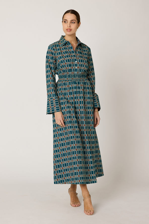 Light Gray Nina Ankle Dress in Santo Stripe Midi Dress
