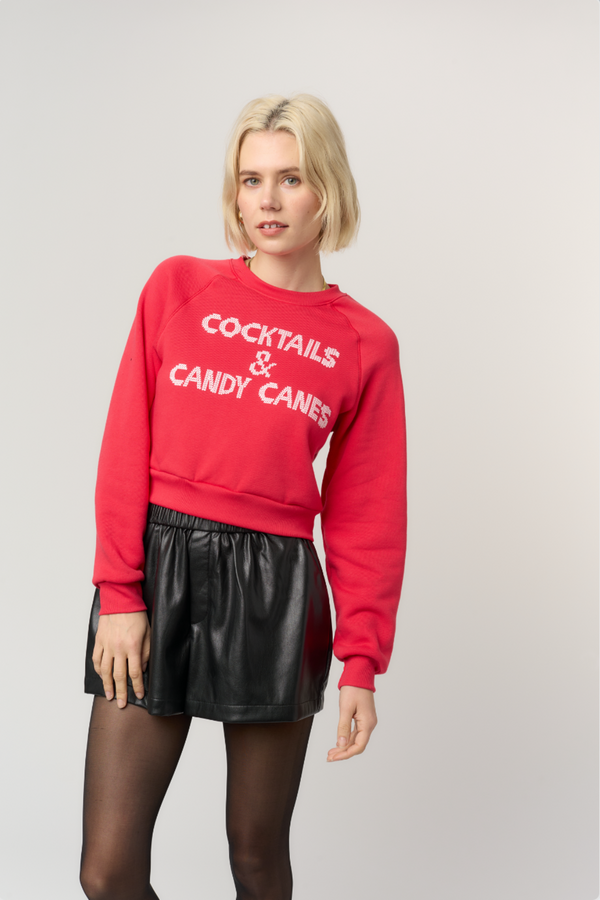 Light Gray Cocktails & Candy Canes Shrunken Sweatshirt Sweatshirt