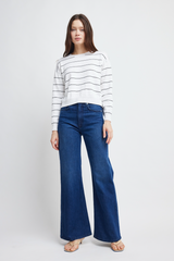 Lavender Isabel Linen Sweater in White/Black Stripe Sweater