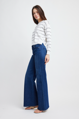 Lavender Isabel Linen Sweater in White/Black Stripe Sweater