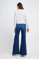 Lavender Isabel Linen Sweater in White/Black Stripe Sweater