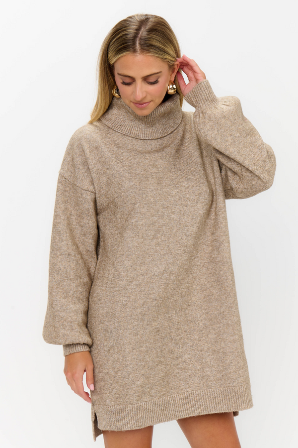 Light Gray Chester Sweater Dress Mini Dress