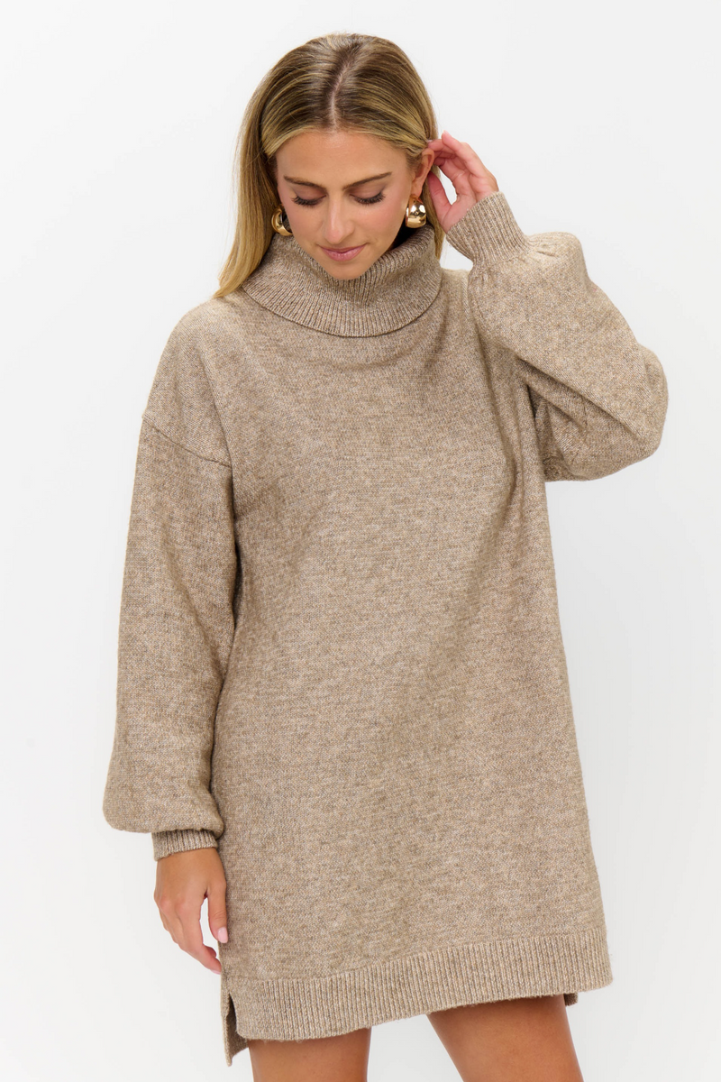 Light Gray Chester Sweater Dress Mini Dress