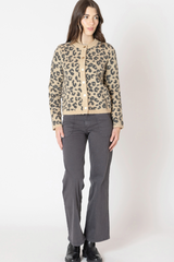 Antique White Crewneck Patterned Cardigan in Leopard Brown Cardigan